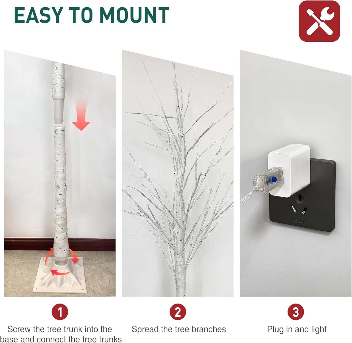 6FT Lighted Birch Tree - 152 LED Warm White Lights, DIY Branches, Remote Control & 8 Flash Modes