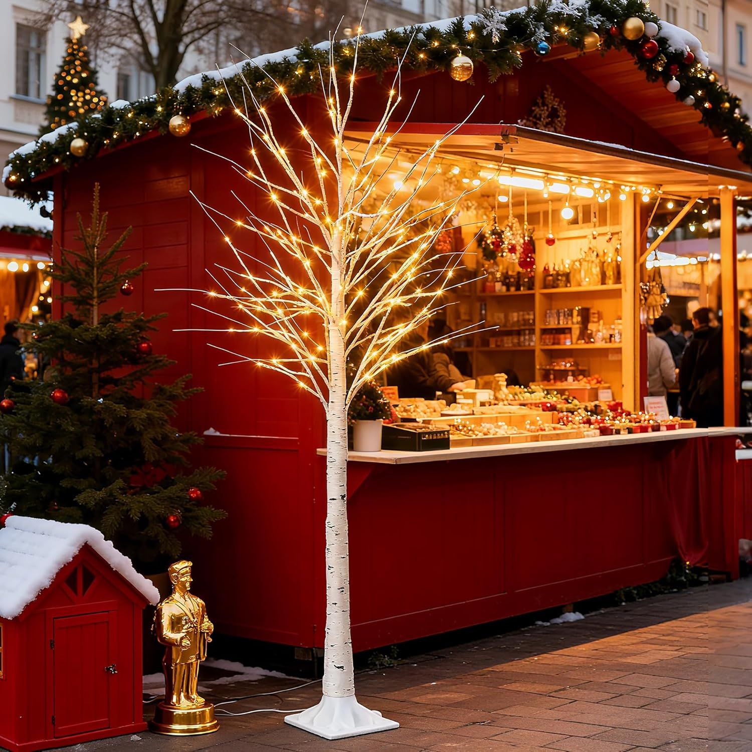 6FT Lighted Birch Tree - 152 LED Warm White Lights, DIY Branches, Remote Control & 8 Flash Modes