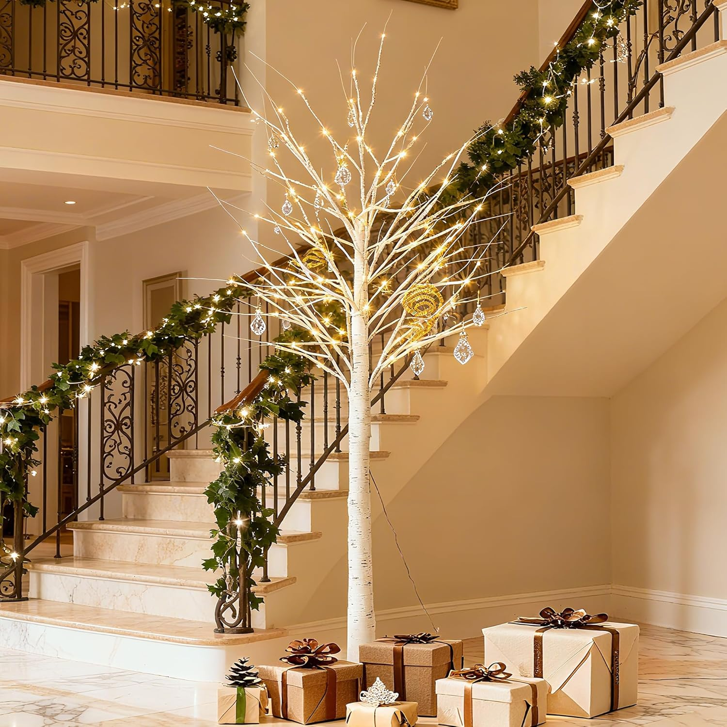 6FT Lighted Birch Tree - 152 LED Warm White Lights, DIY Branches, Remote Control & 8 Flash Modes