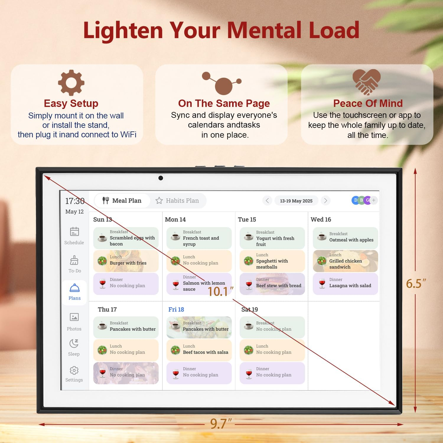 Smart Digital Family Calendar - WiFi Sync, Chore Chart, Meal Planner & Photo Frame with Free App