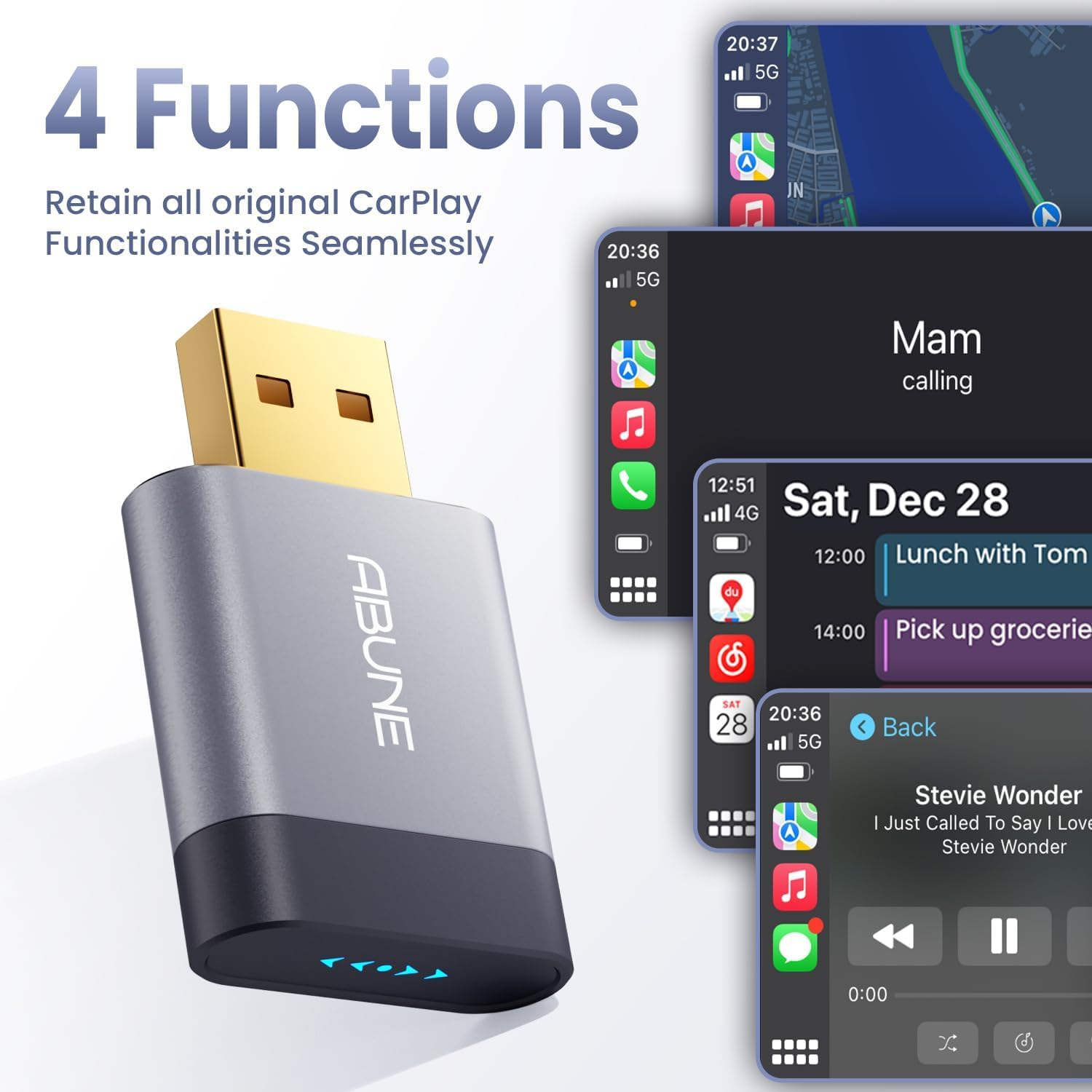 Wireless CarPlay Adapter - USB Dongle for Wired CarPlay & Android AutoUNE | Plug & Play 5-Second Connect