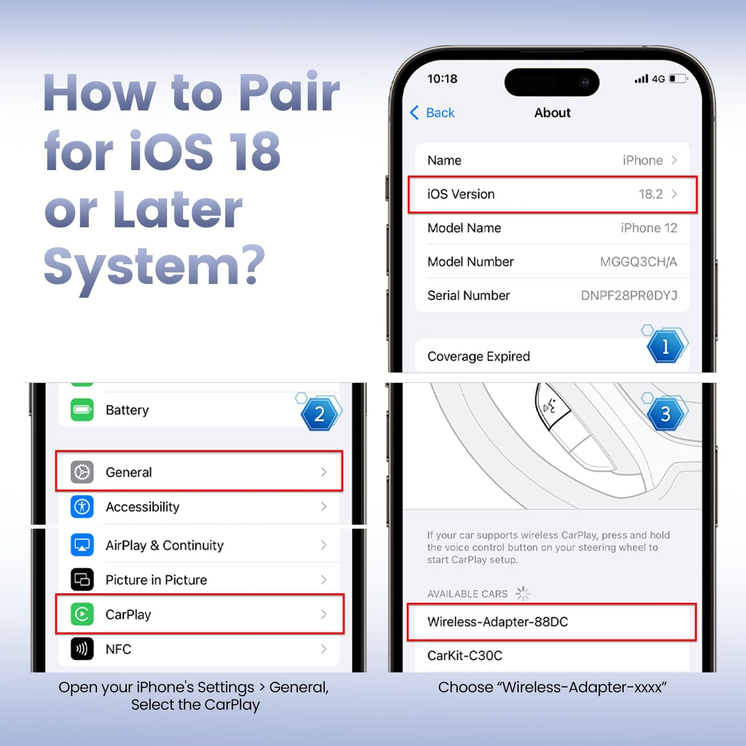 Wireless CarPlay Adapter - USB Dongle for Wired CarPlay & Android AutoUNE | Plug & Play 5-Second Connect
