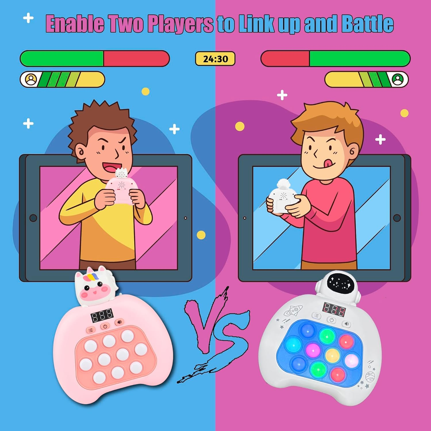 Quick Press Game Console - 45 Modes, Two-Player Battle, Memory & Piano Games with LED Display