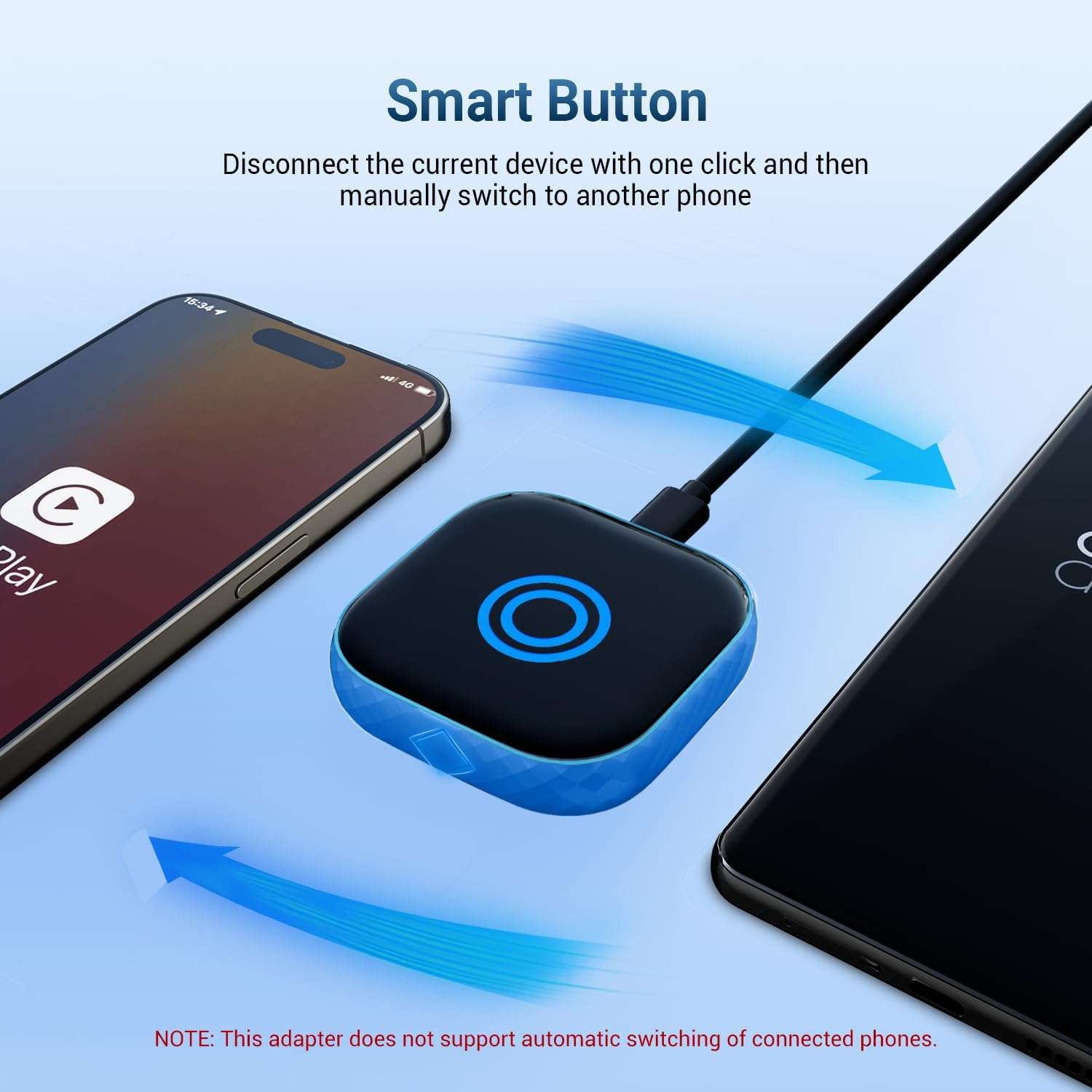 2-in-1 Wireless CarPlay & Android Auto Adapter - Plug & Play USB Dongle for Factory Wired Cars 2016+