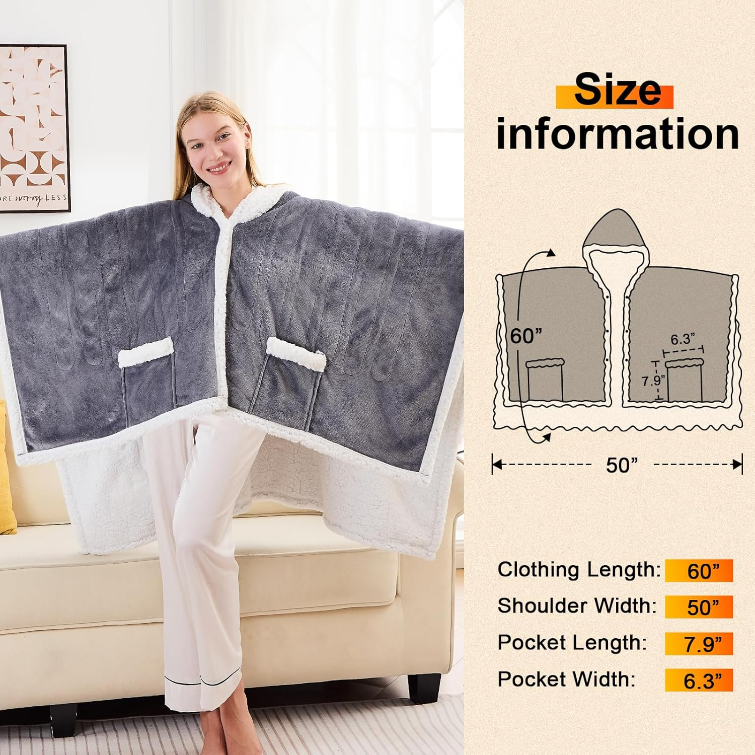 Heated Wearable Blanket Hoodie - Electric Sherpa with 10 Heat Levels, 5 Timer Settings & Auto Shut-Off