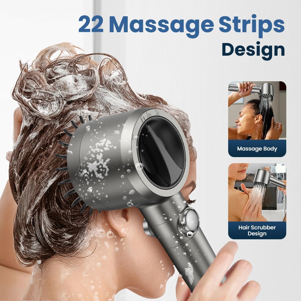 High Pressure Filtered Shower Head - 4 Spray Modes with Multi-Layer Filtration & Pause Button