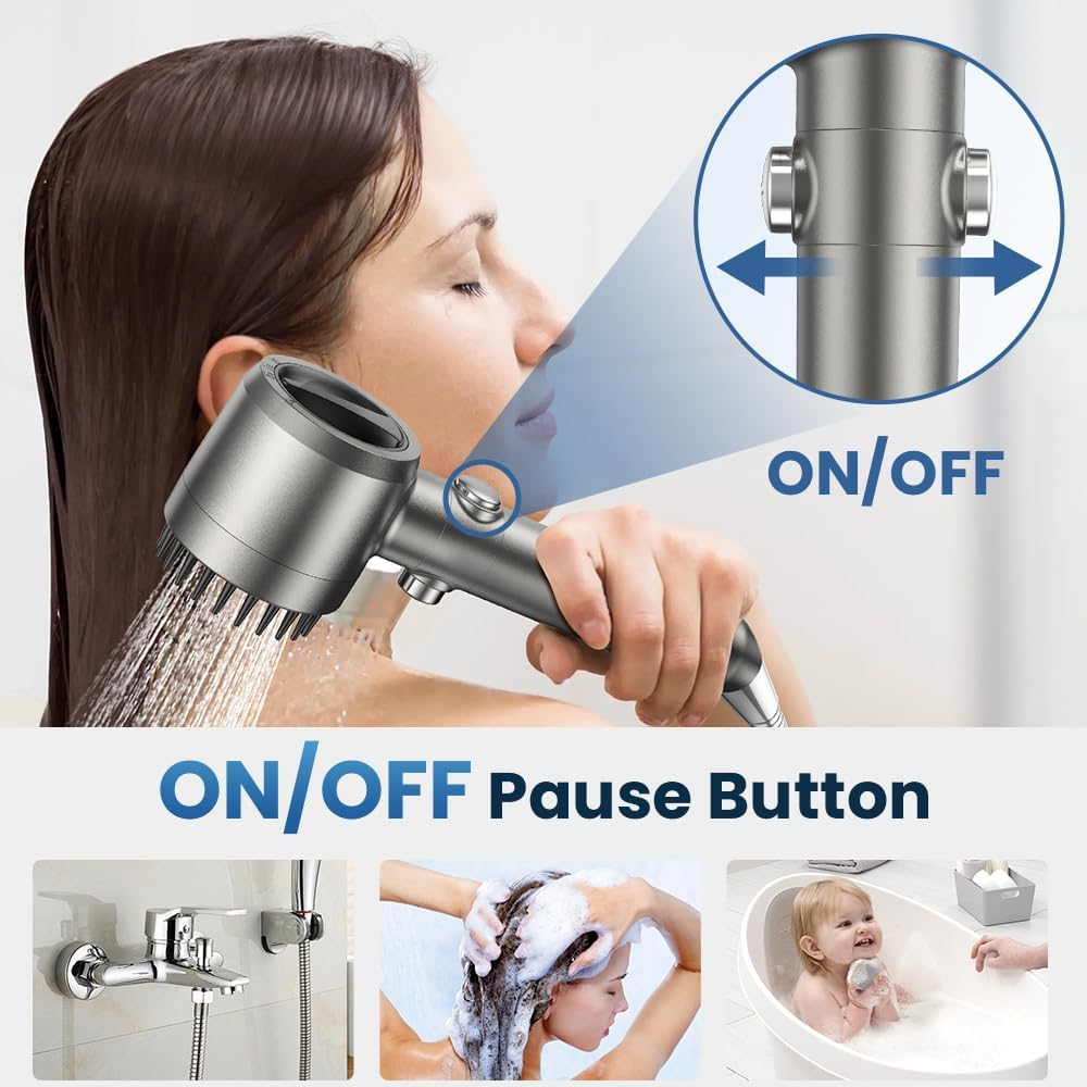 High Pressure Filtered Shower Head - 4 Spray Modes with Multi-Layer Filtration & Pause Button