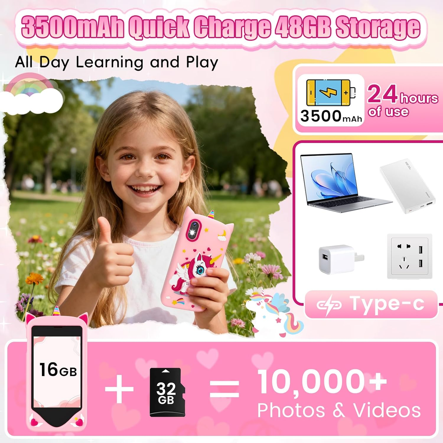 Kids Smartphone - Educational Learning Phone with 200+ Games, WiFi, Camera & Parental Controls