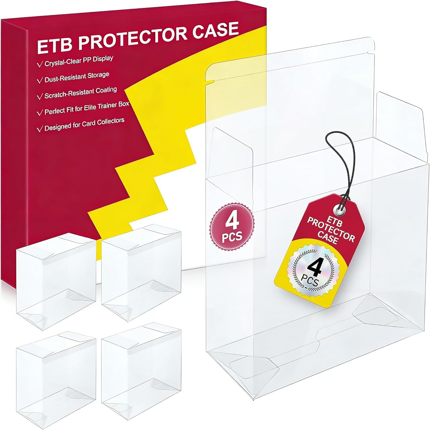 ETB Protector Case 4-Pack - Crystal Clear Display Cases for Elite Trainer Box Card Storage