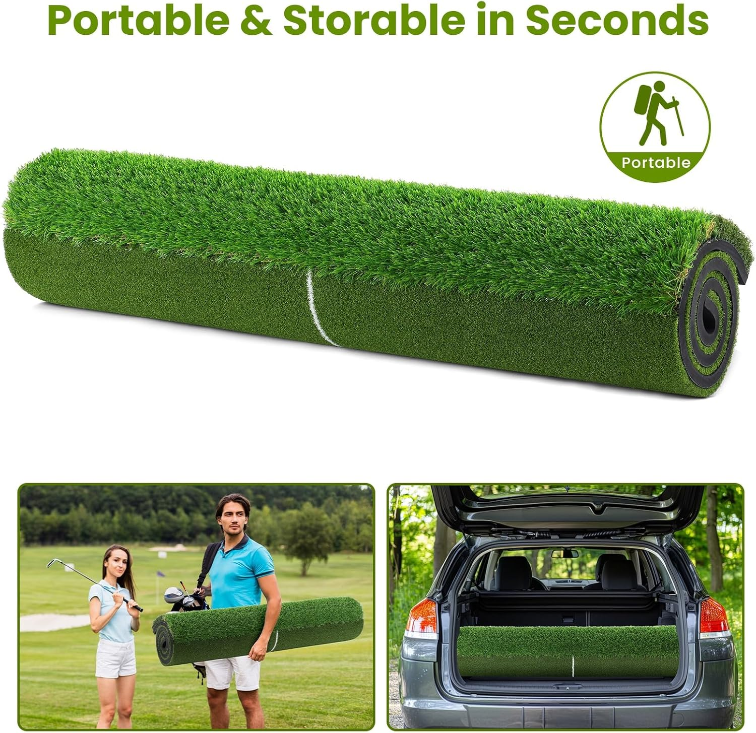 Golf Practice Mat 5x4ft - 3-Turf System with Putting, Fairway & Rough | Includes Tees & Balls