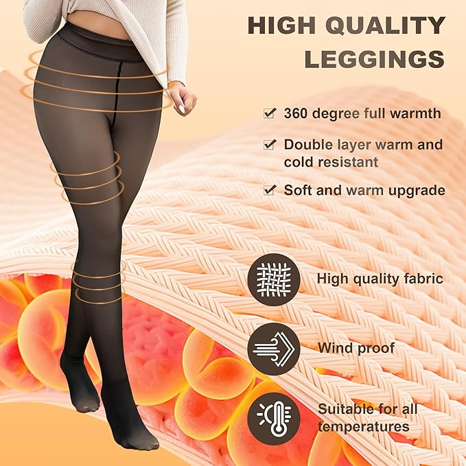 LazyRosy Fleece Lined Tights - Thermal Winter Pantyhose with Shaping & Warmth Technology