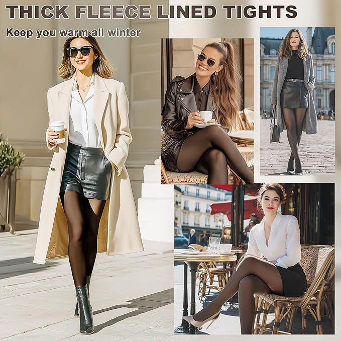 LazyRosy Fleece Lined Tights - Thermal Winter Pantyhose with Shaping & Warmth Technology