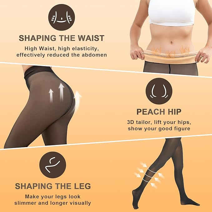 LazyRosy Fleece Lined Tights - Thermal Winter Pantyhose with Shaping & Warmth Technology