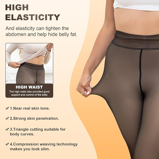 LazyRosy Fleece Lined Tights - Thermal Winter Pantyhose with Shaping & Warmth Technology