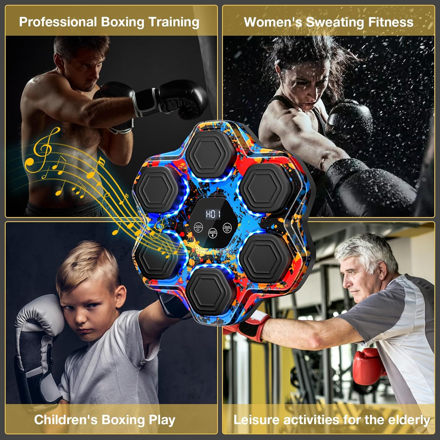 Smart Music Boxing Machine - Bluetooth Wall-Mounted Trainer with 9 Modes, 9 Speeds & LED Lights