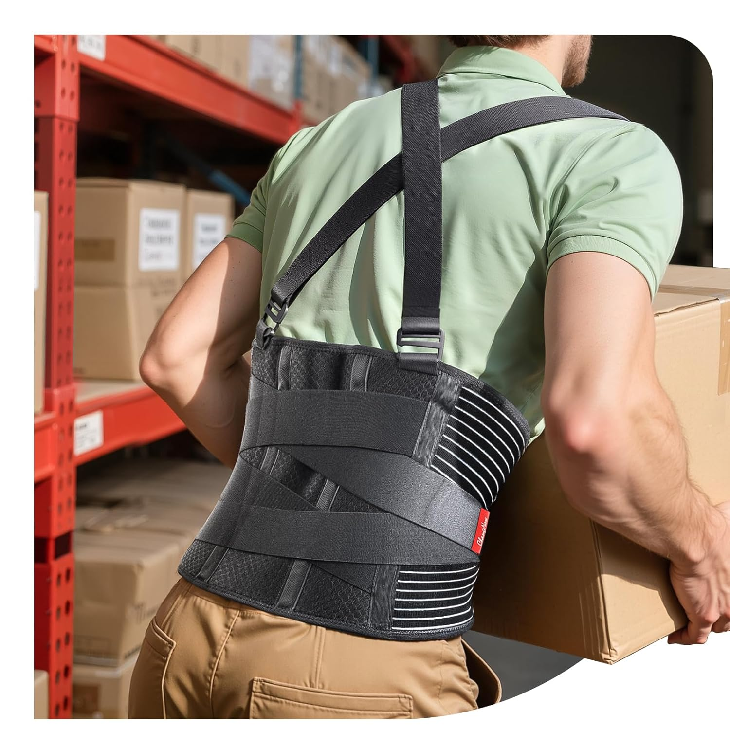 Lower Back Support Brace - Adjustable Lumbar Belt with Removable Straps & Breathable Mesh