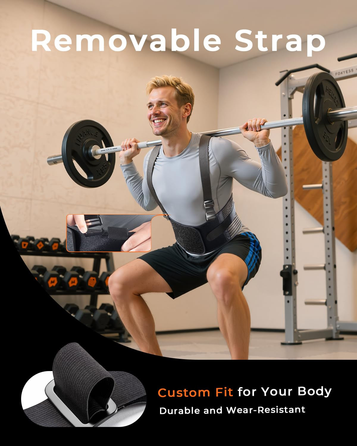 Lower Back Support Brace - Adjustable Lumbar Belt with Removable Straps & Breathable Mesh