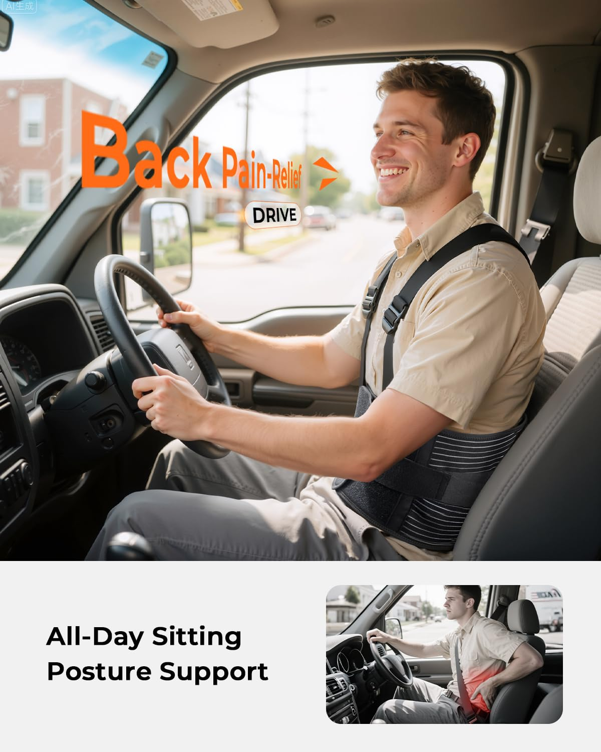 Lower Back Support Brace - Adjustable Lumbar Belt with Removable Straps & Breathable Mesh