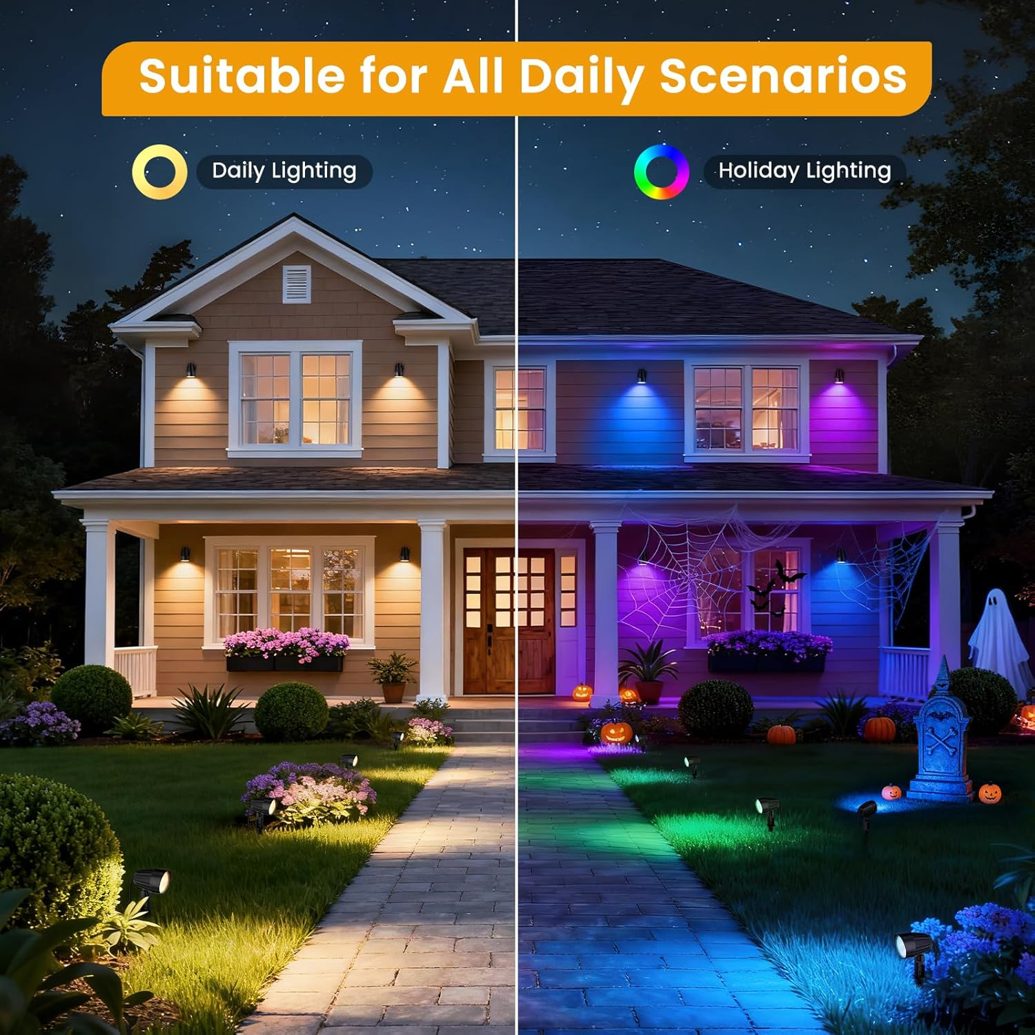 RGB Landscape Spotlights 4-Pack - Color Changing LED Outdoor Lights with Remote & Timer | IP66 Waterproof