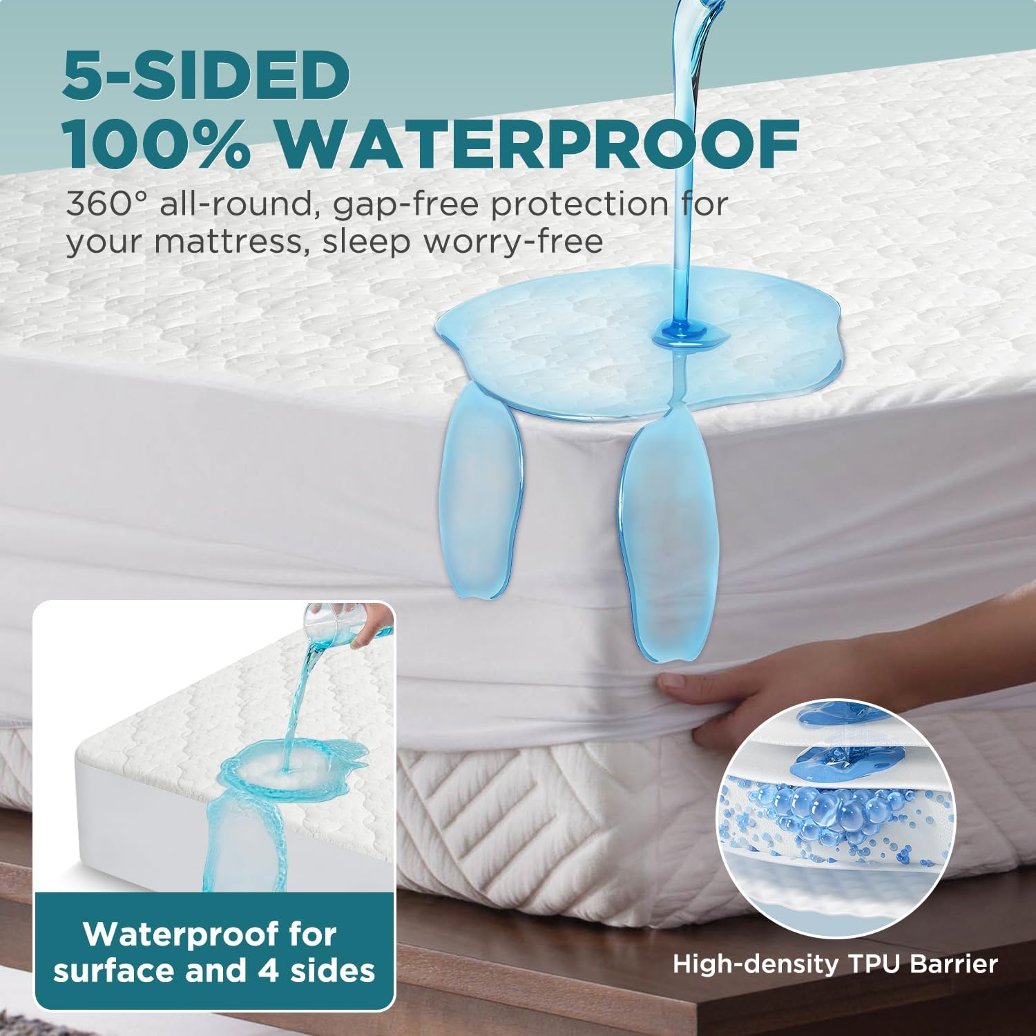 Bamboo Rayon Waterproof Mattress Protector - Breathable Quilted Bed Cover with 360° Elastic Fit