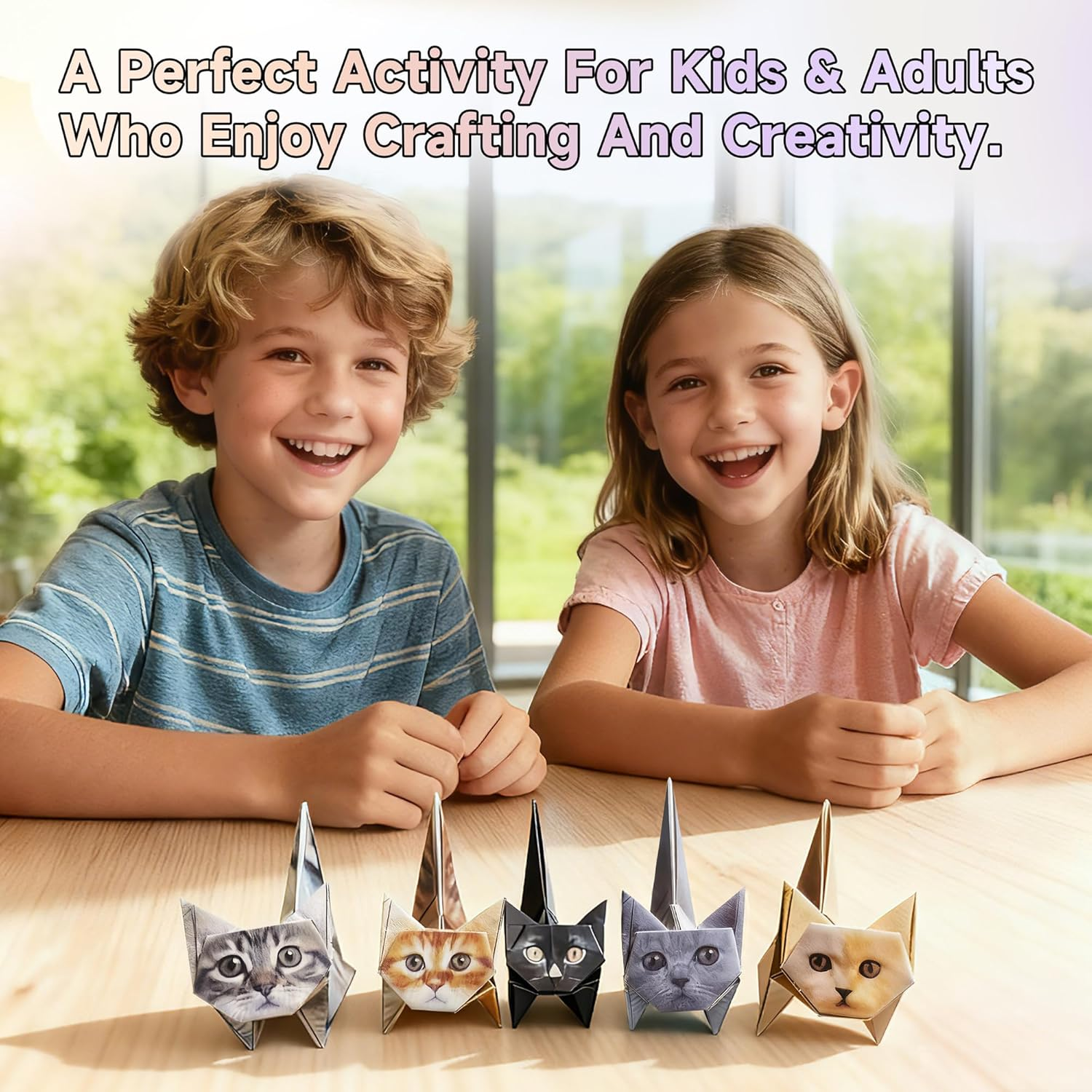Fold Your Own Paper Cats Origami Kit - 50 Sheets Real Cat Breeds Craft Activity for Kids & Adults