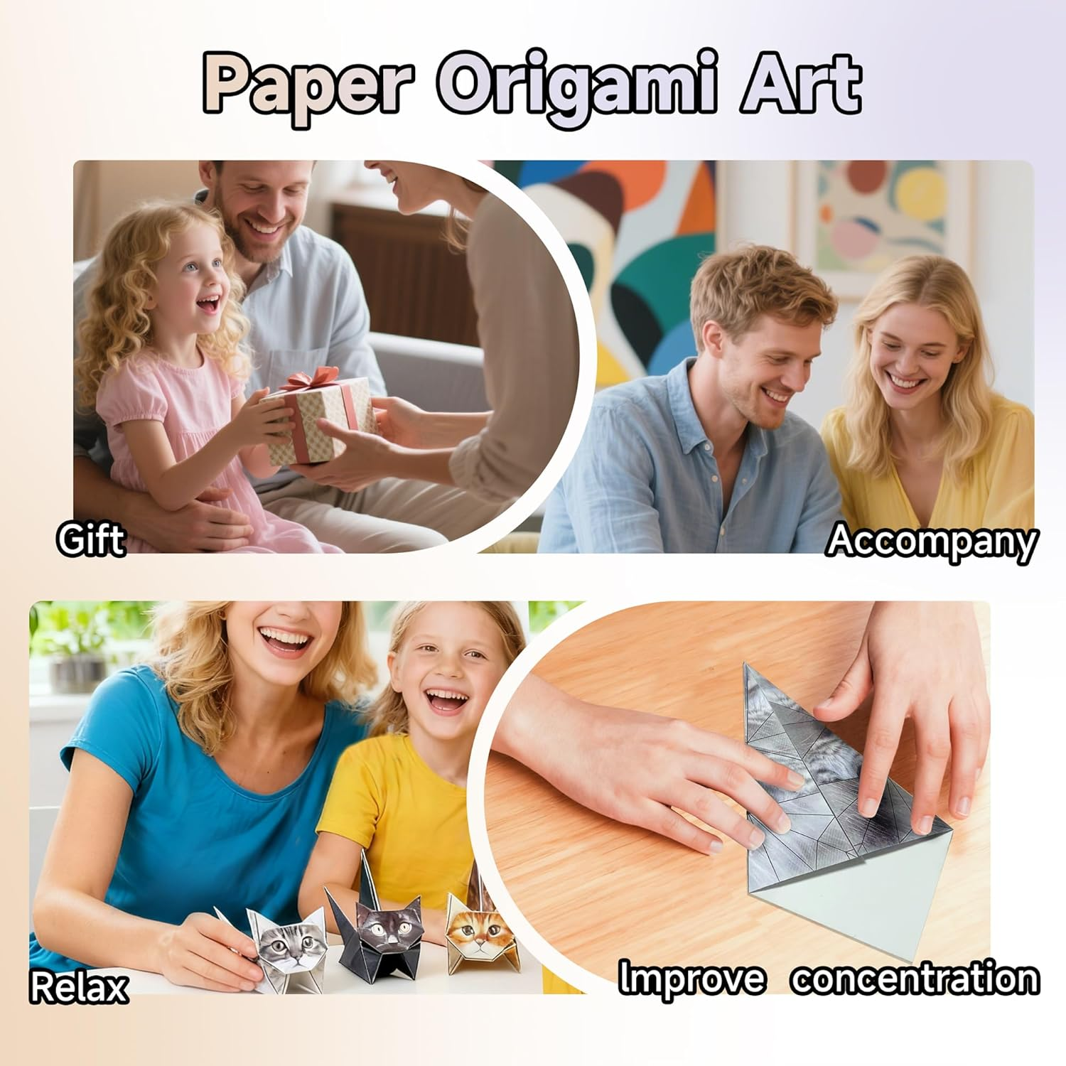 Fold Your Own Paper Cats Origami Kit - 50 Sheets Real Cat Breeds Craft Activity for Kids & Adults