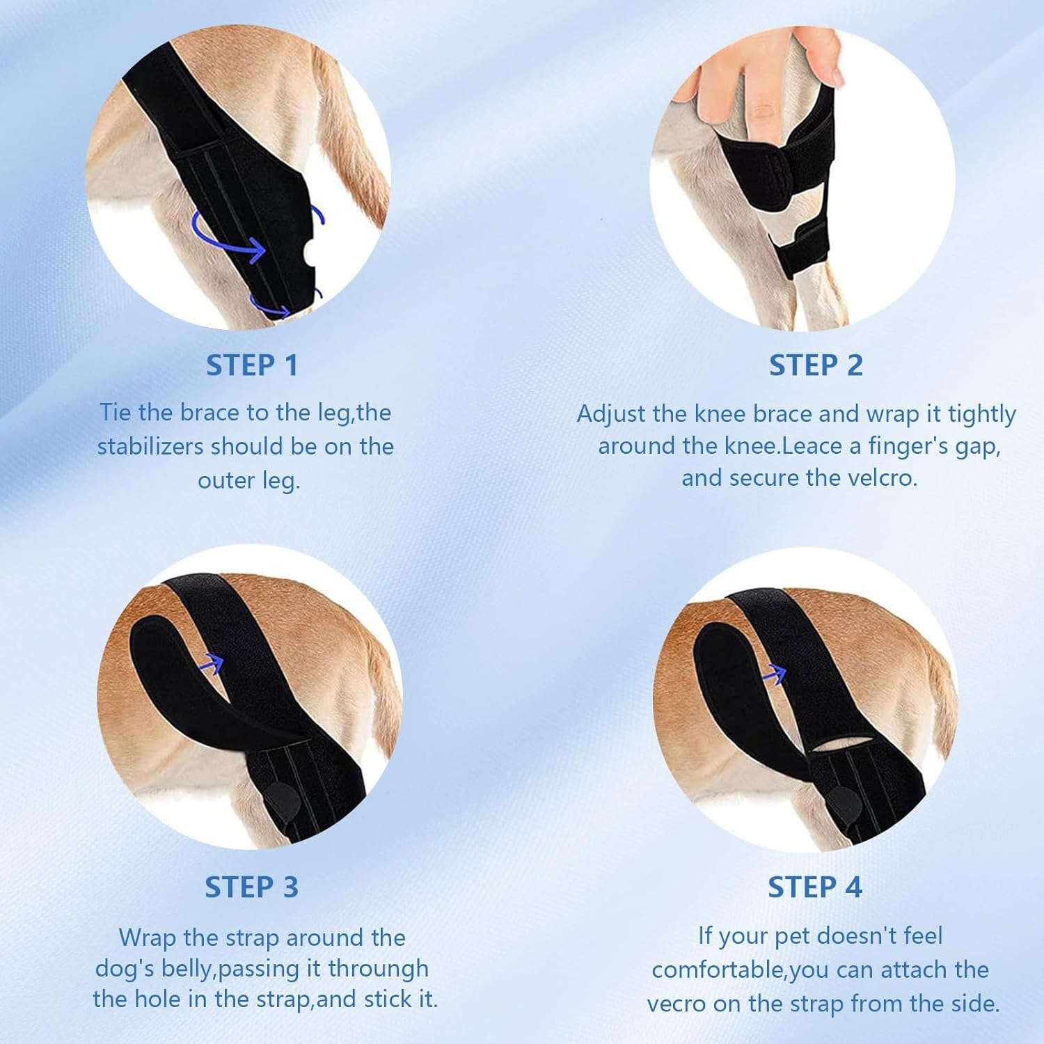 Dog Knee Brace for Hind & Front Legs - Adjustable Canine Leg Support Wrap with Side Stabilizers