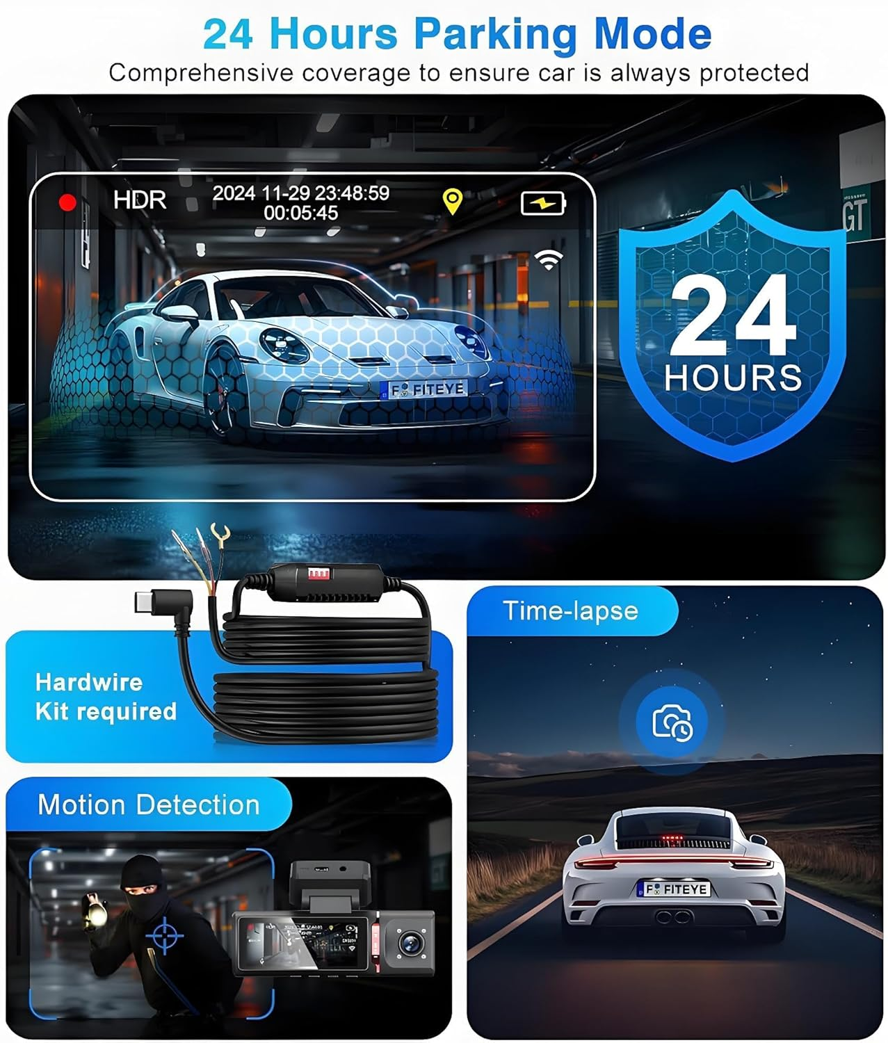 D3C16 3-Channel Dash Cam - 4K Front, Inside & Rear Camera with WiFi, Night Vision & 24H Parking Mode