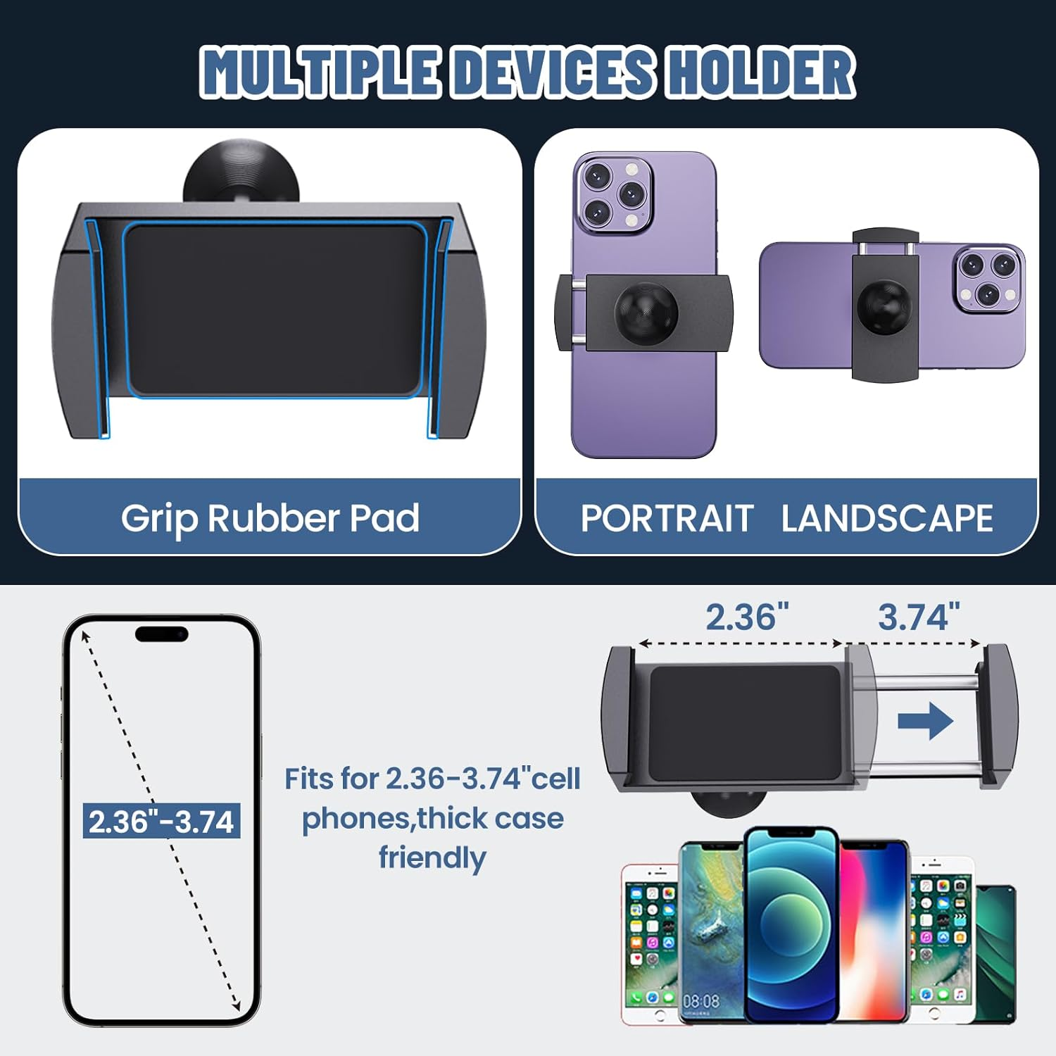 Dashboard Phone Mount for Car - 360° Adjustable Cell Phone Holder with Adhesive or Drill Installation