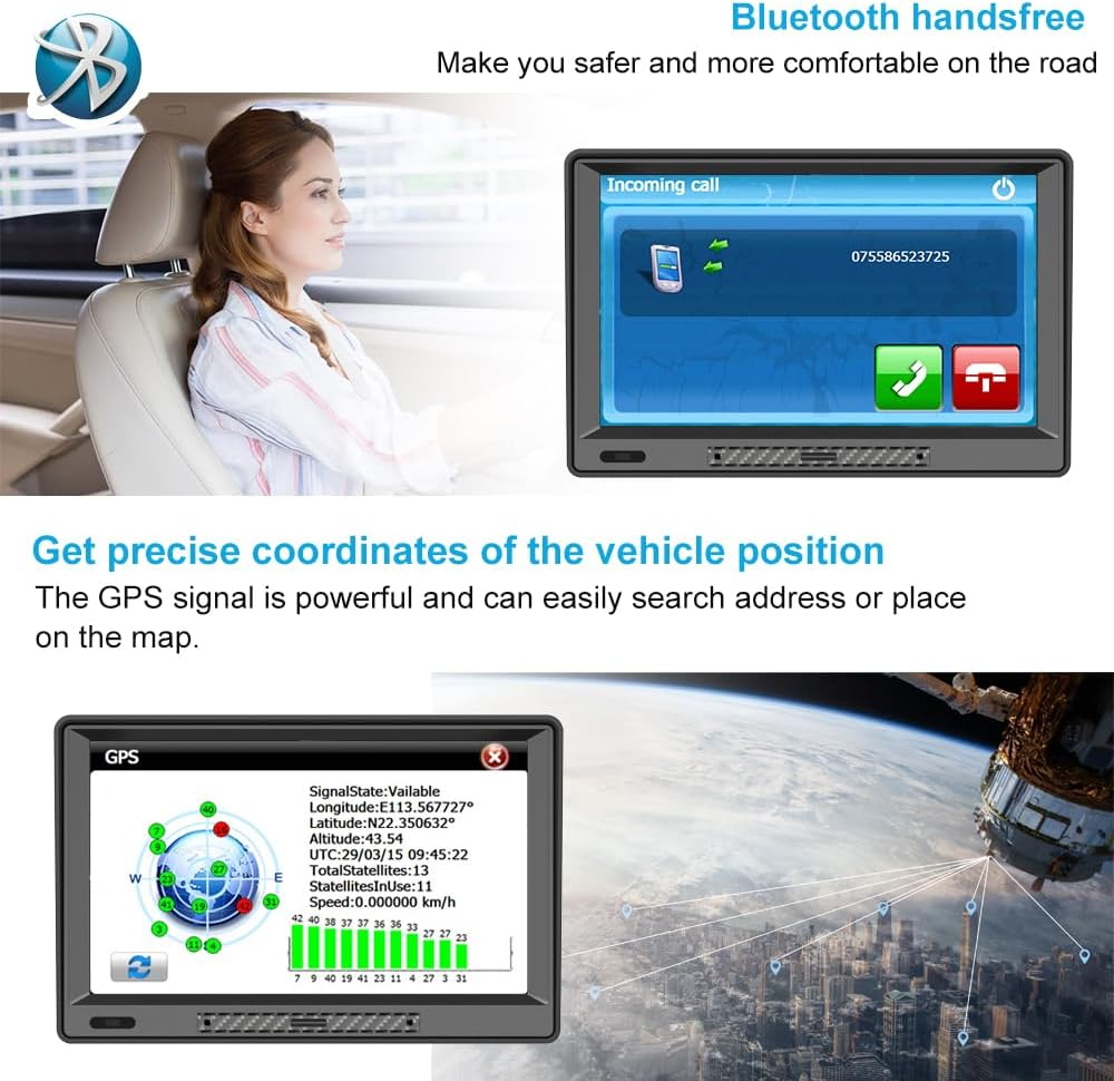 9-Inch GPS Navigator for Car - 2025 Maps with Voice Navigation, Speed & Red Light Warnings | Bluetooth & Sun Visor