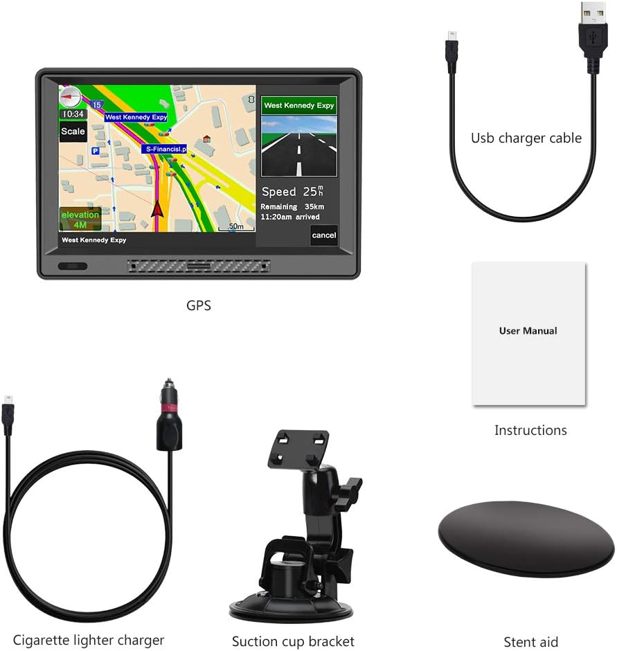 9-Inch GPS Navigator for Car - 2025 Maps with Voice Navigation, Speed & Red Light Warnings | Bluetooth & Sun Visor