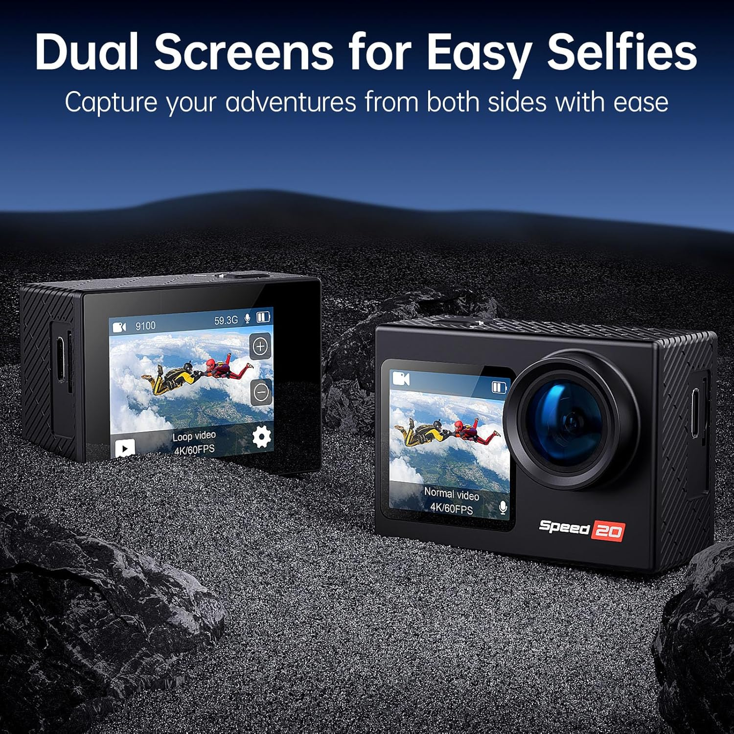 4K Action Camera with 6-Axis EIS Stabilization - Waterproof Sports Camera with Dual Screens