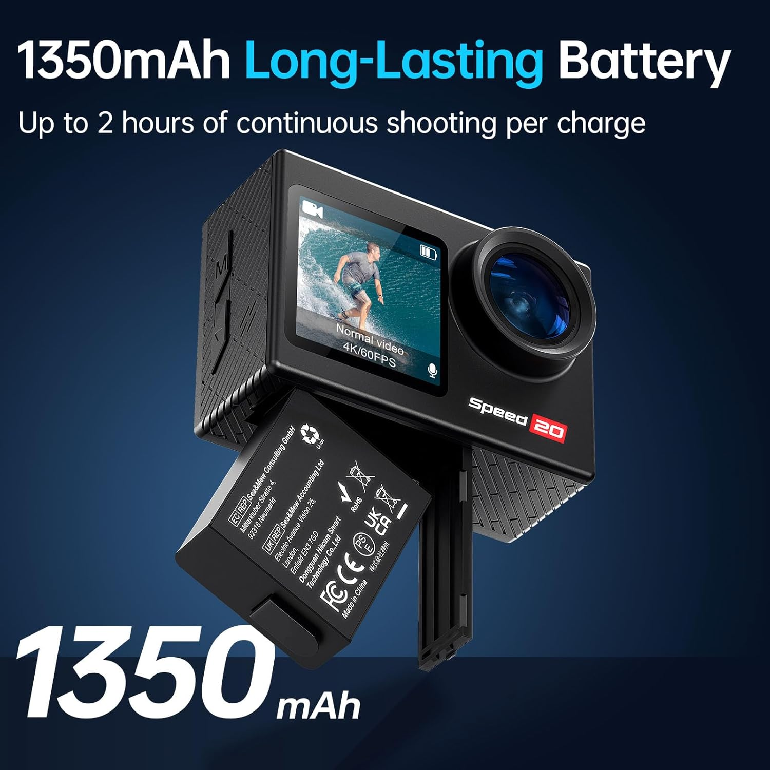 4K Action Camera with 6-Axis EIS Stabilization - Waterproof Sports Camera with Dual Screens