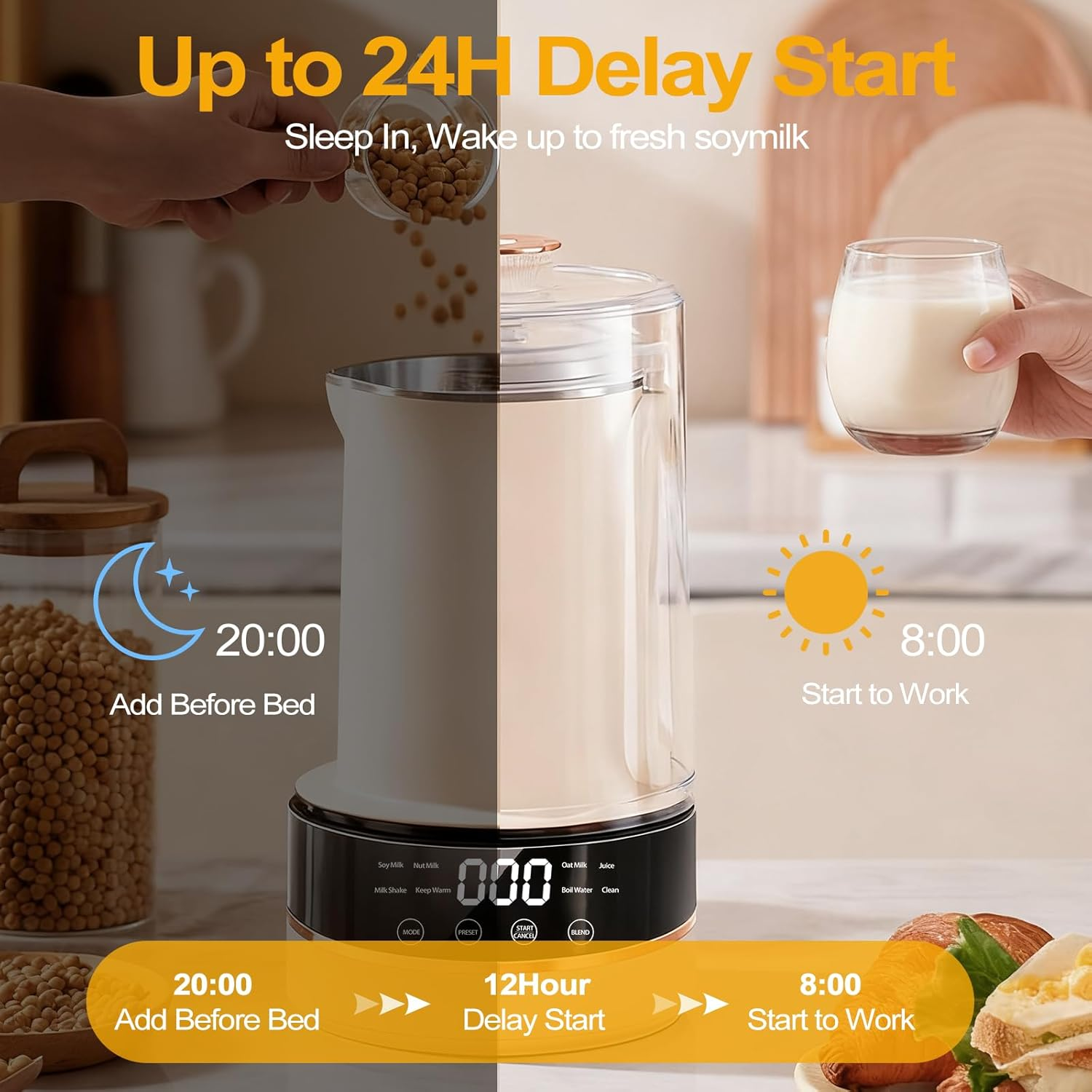 Automatic Plant-Based Milk Maker - 10-in-1 Soy Nut Oat Milk Machine with 24H Delay Start