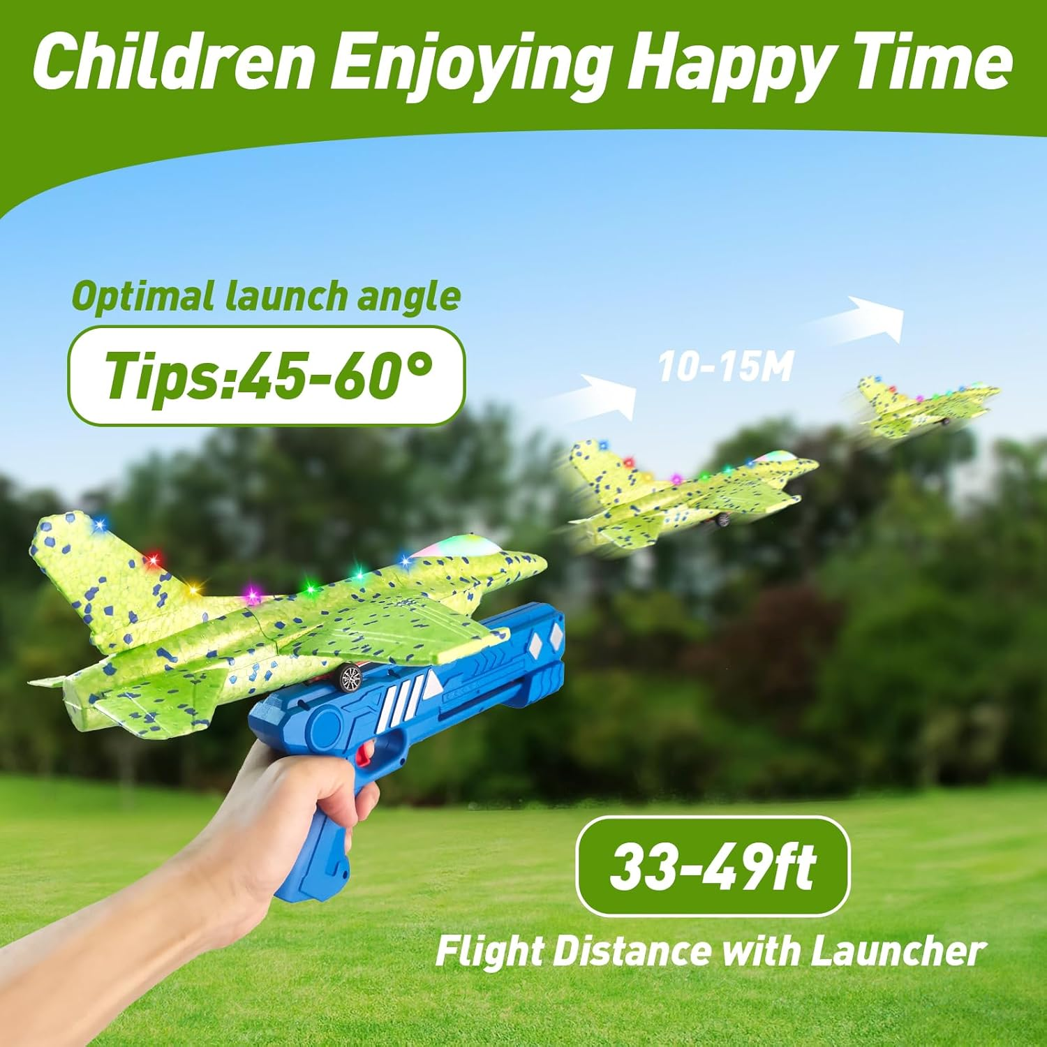 Foam Airplane Launcher Toy - 2 Flight Modes LED Glider Plane with Catapult Gun for Kids