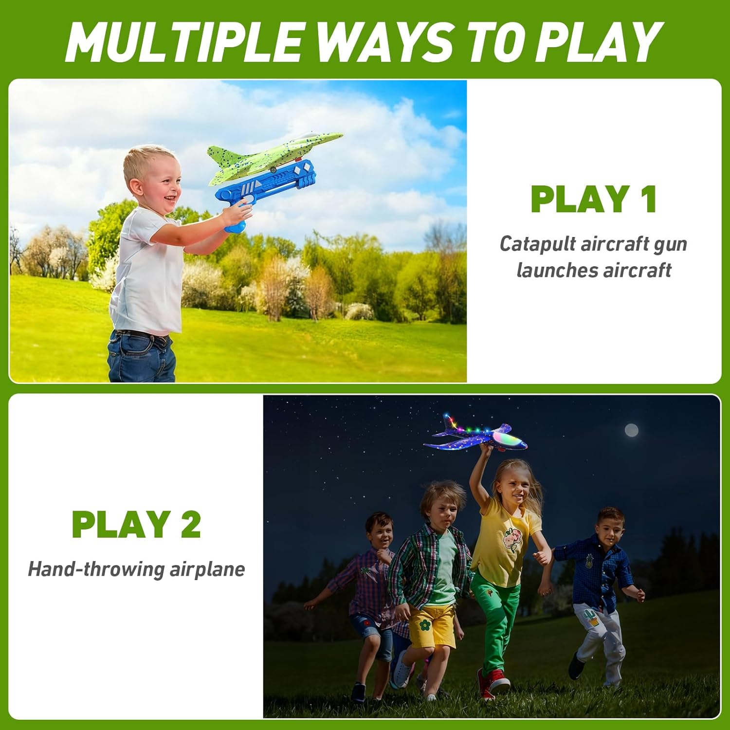 Foam Airplane Launcher Toy - 2 Flight Modes LED Glider Plane with Catapult Gun for Kids