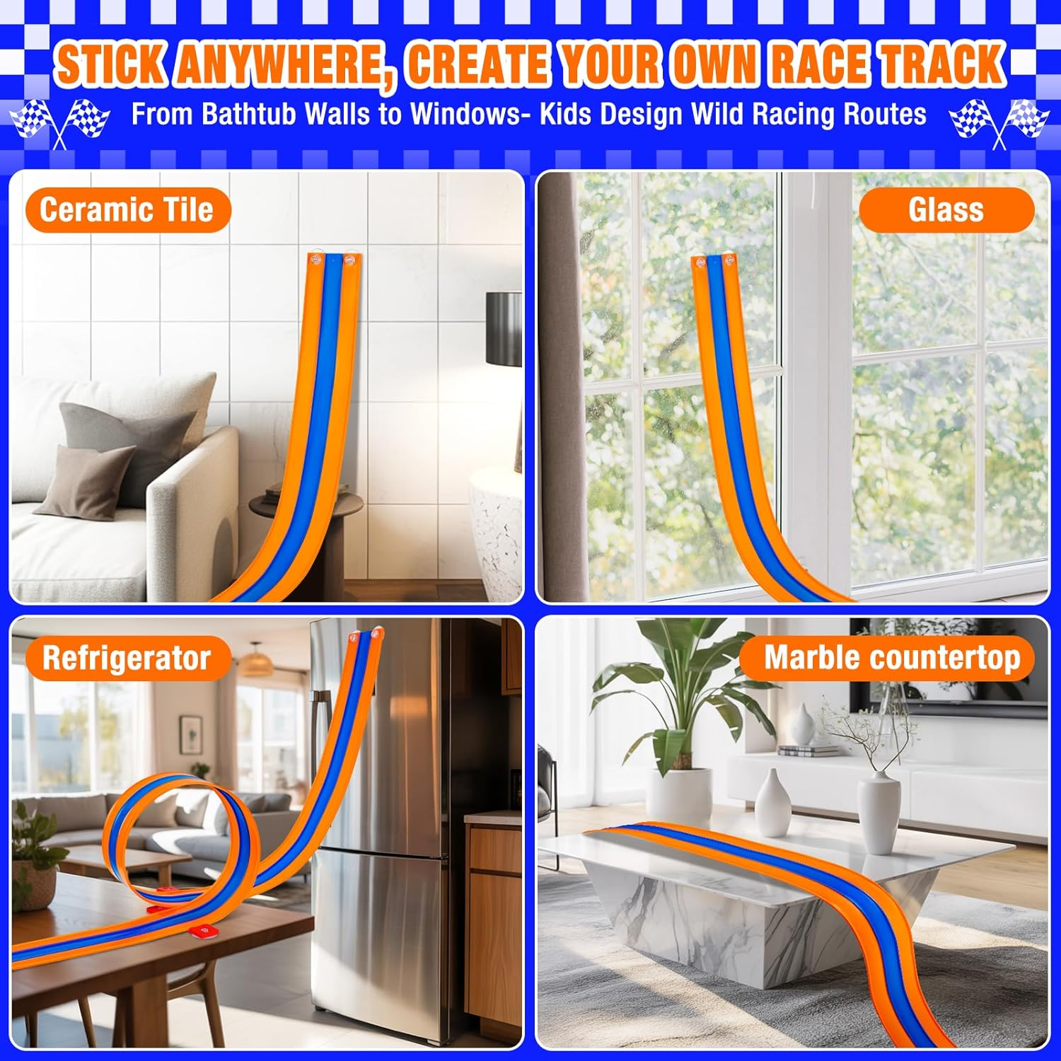 Flexible Race Track Set - 16.4ft Bendable Car Track with Pull-Back Cars & Suction Cups