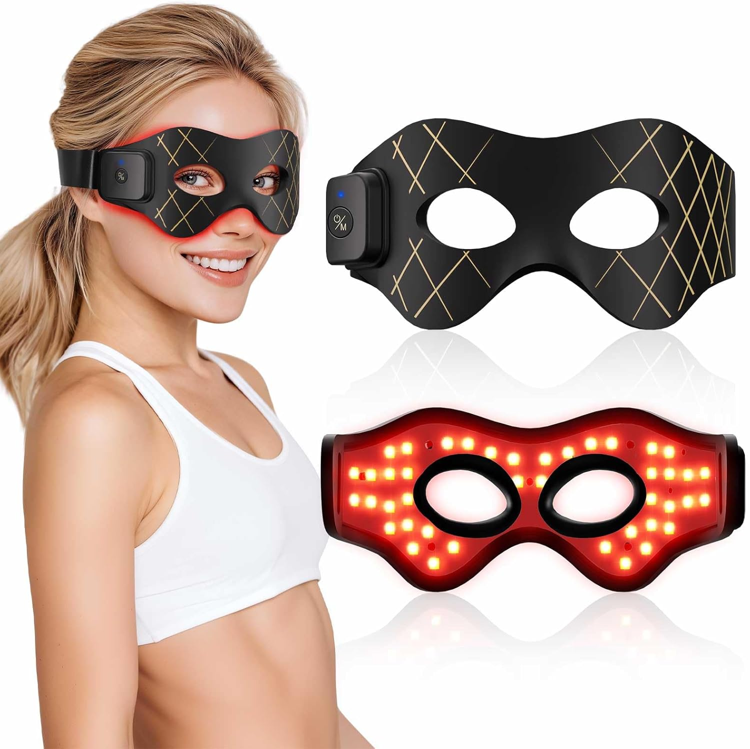LED Light Therapy Eye Mask - 4-Color Red Light Therapy with 168 High-Intensity LEDs