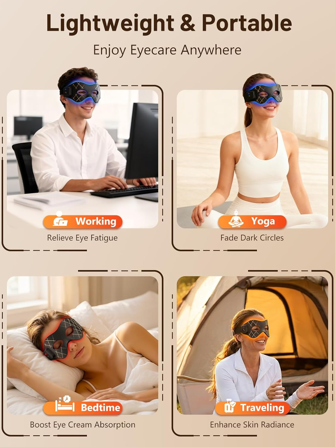 LED Light Therapy Eye Mask - 4-Color Red Light Therapy with 168 High-Intensity LEDs