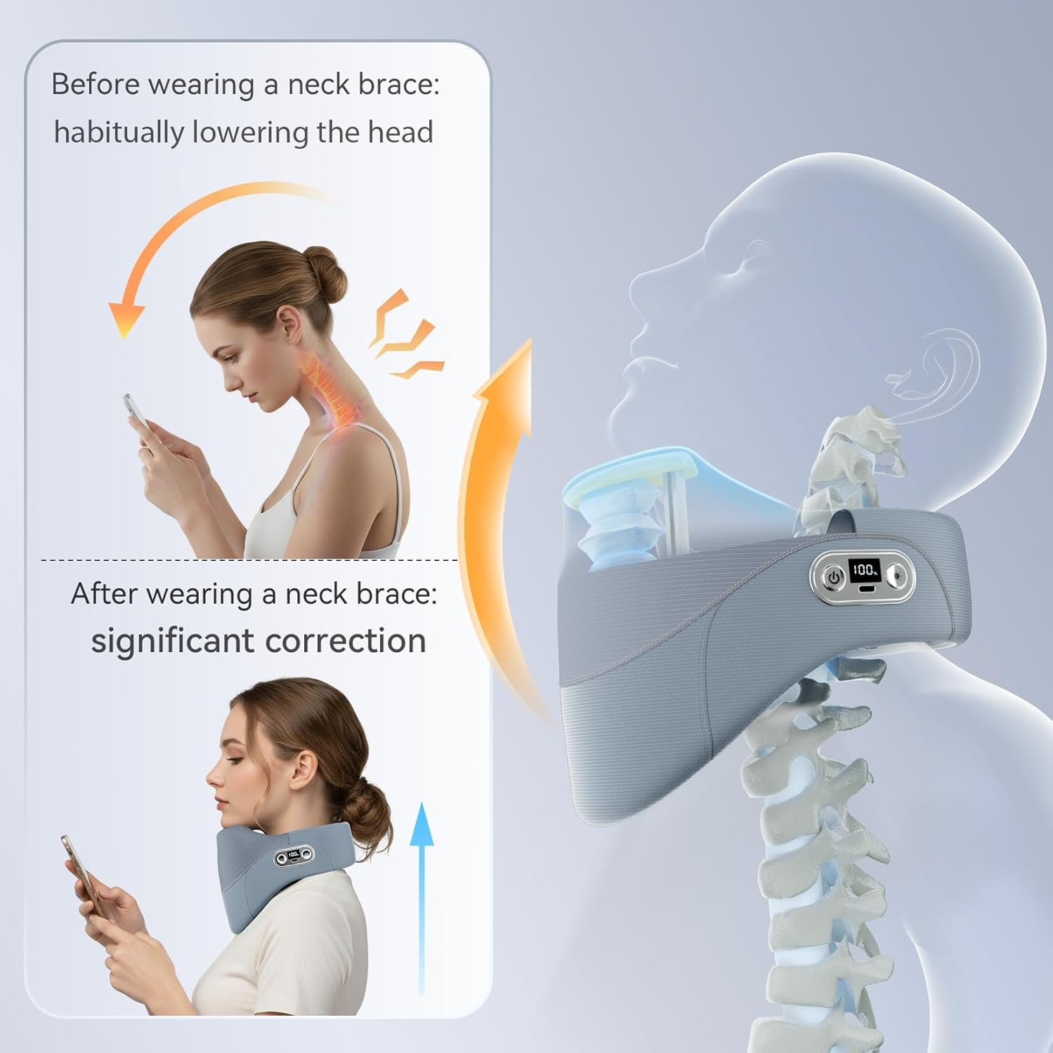 Cervical Neck Brace - Ergonomic Posture Corrector with Adjustable Support & Heat Therapy