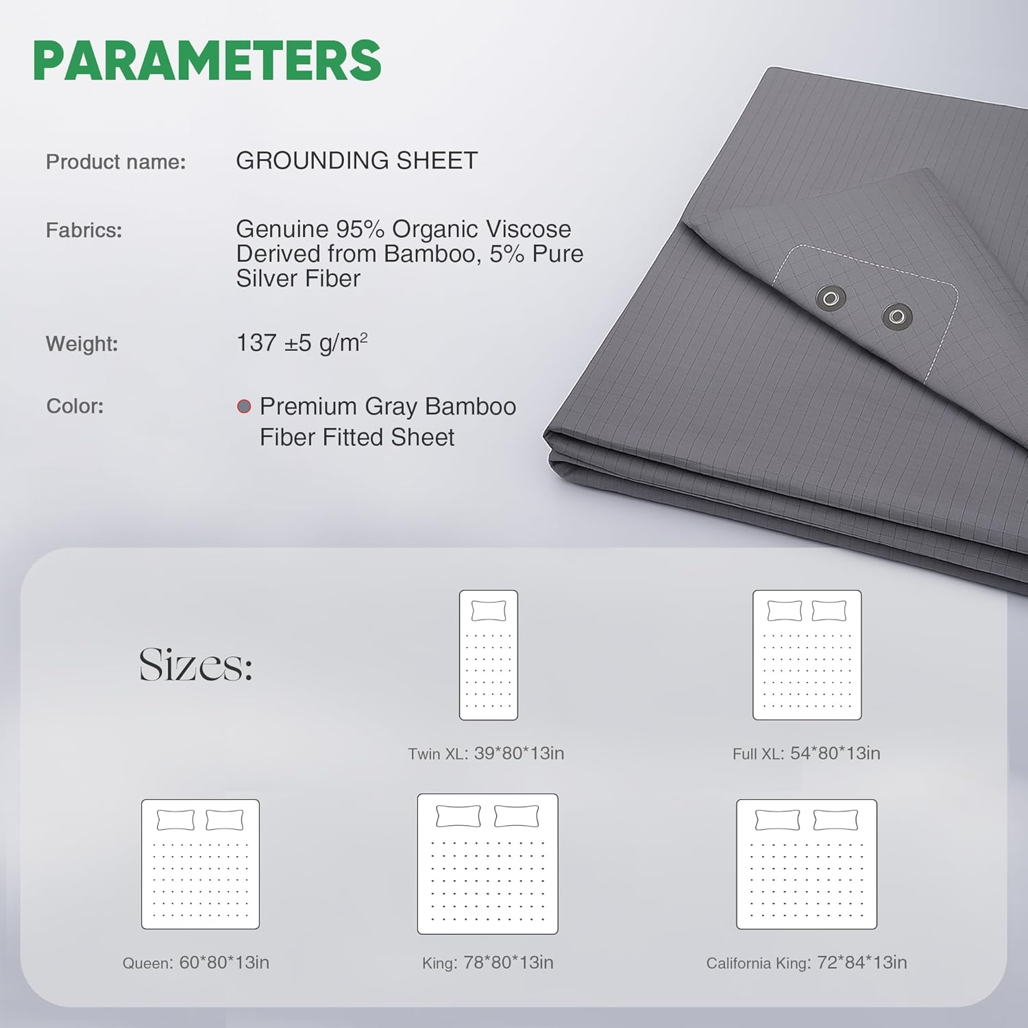 Grounding Sheet - 95% Organic Bamboo with 5% Silver Fiber for Earthing Sleep Therapy