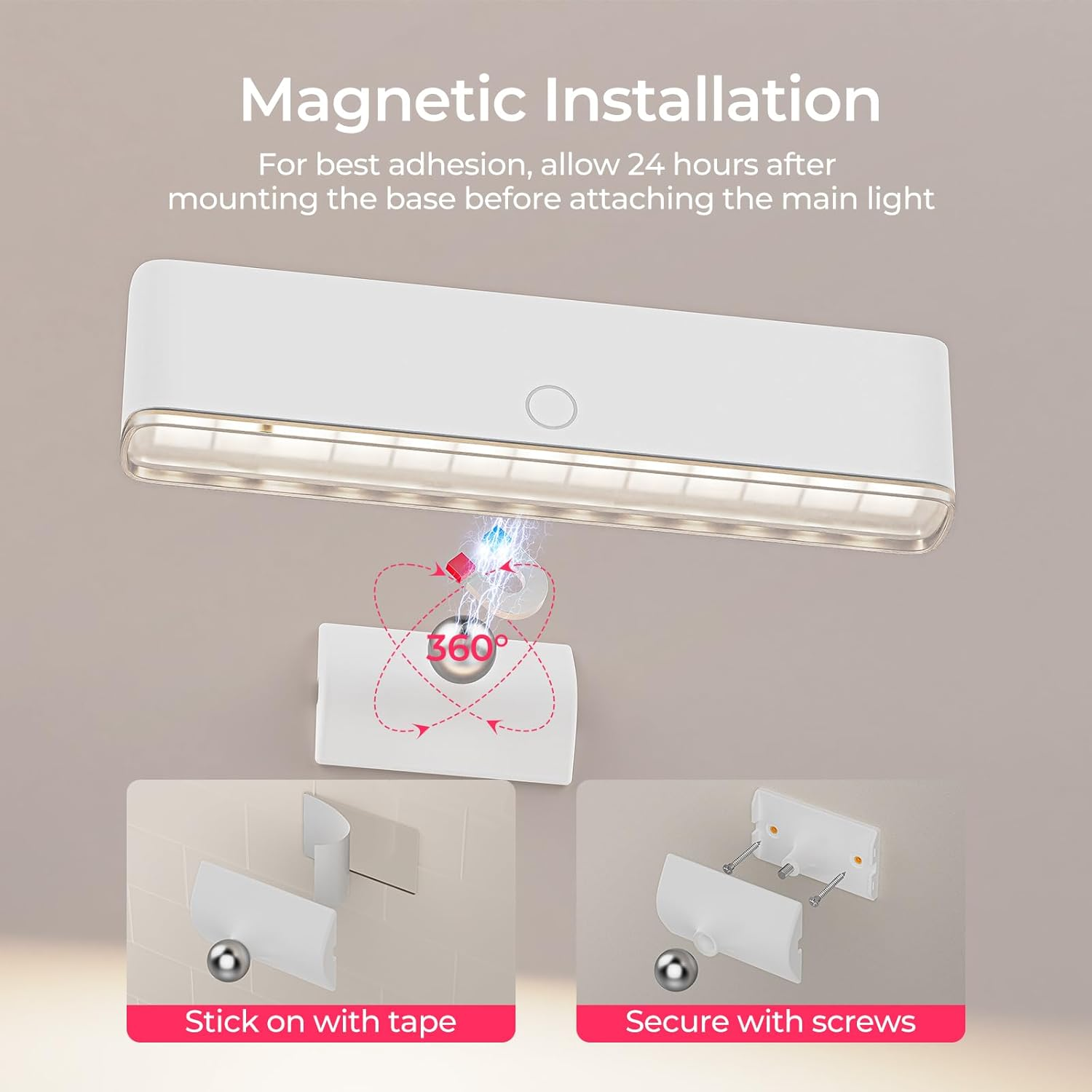 Rechargeable LED Mirror Light - 360° Rotating Vanity Light with 3 Color Temperatures