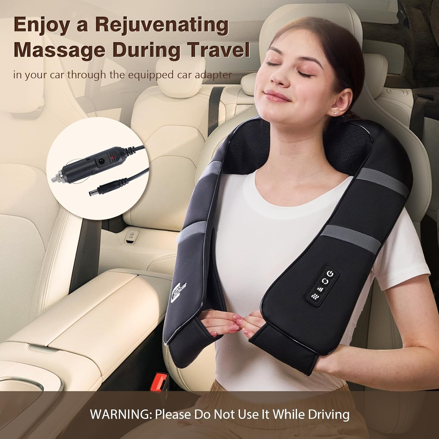 Shiatsu Neck and Back Massager with Heat - Deep Tissue Kneading Massage for Pain Relief, Shoulders, Lumbar, Legs - Car & Home Use