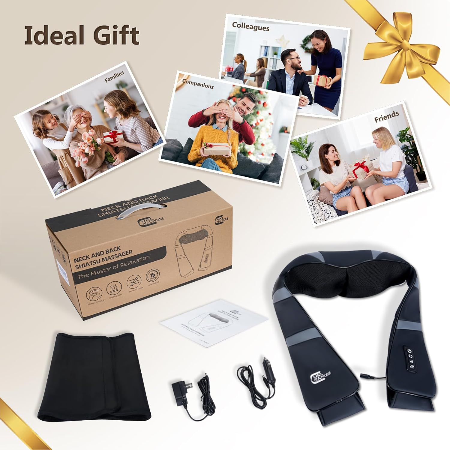 Shiatsu Neck and Back Massager with Heat - Deep Tissue Kneading Massage for Pain Relief, Shoulders, Lumbar, Legs - Car & Home Use