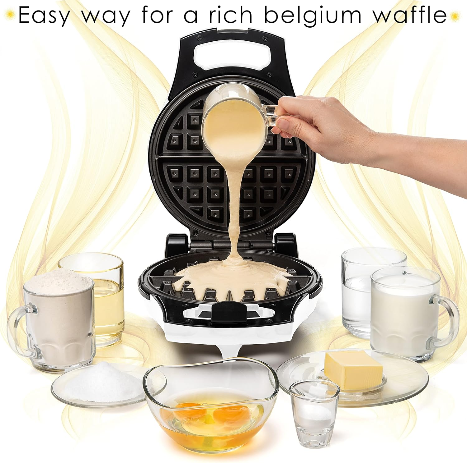 Belgian Waffle Maker - 900W Non-Stick Rotating Waffle Iron with Temperature Control