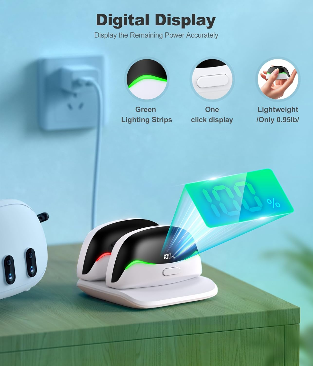 VR Headset Battery Head Strap for Meta Quest 2/3/3s - 6700mAh Extended Power, Adjustable Comfort Design, Digital Display (Head Strap Only)