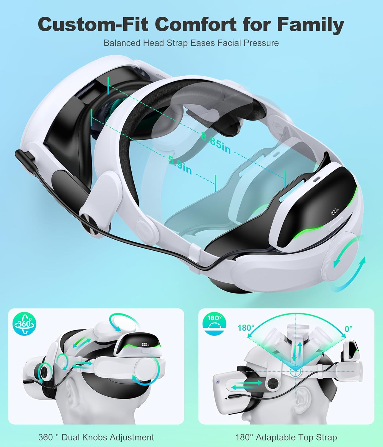VR Headset Battery Head Strap for Meta Quest 2/3/3s - 6700mAh Extended Power, Adjustable Comfort Design, Digital Display (Head Strap Only)