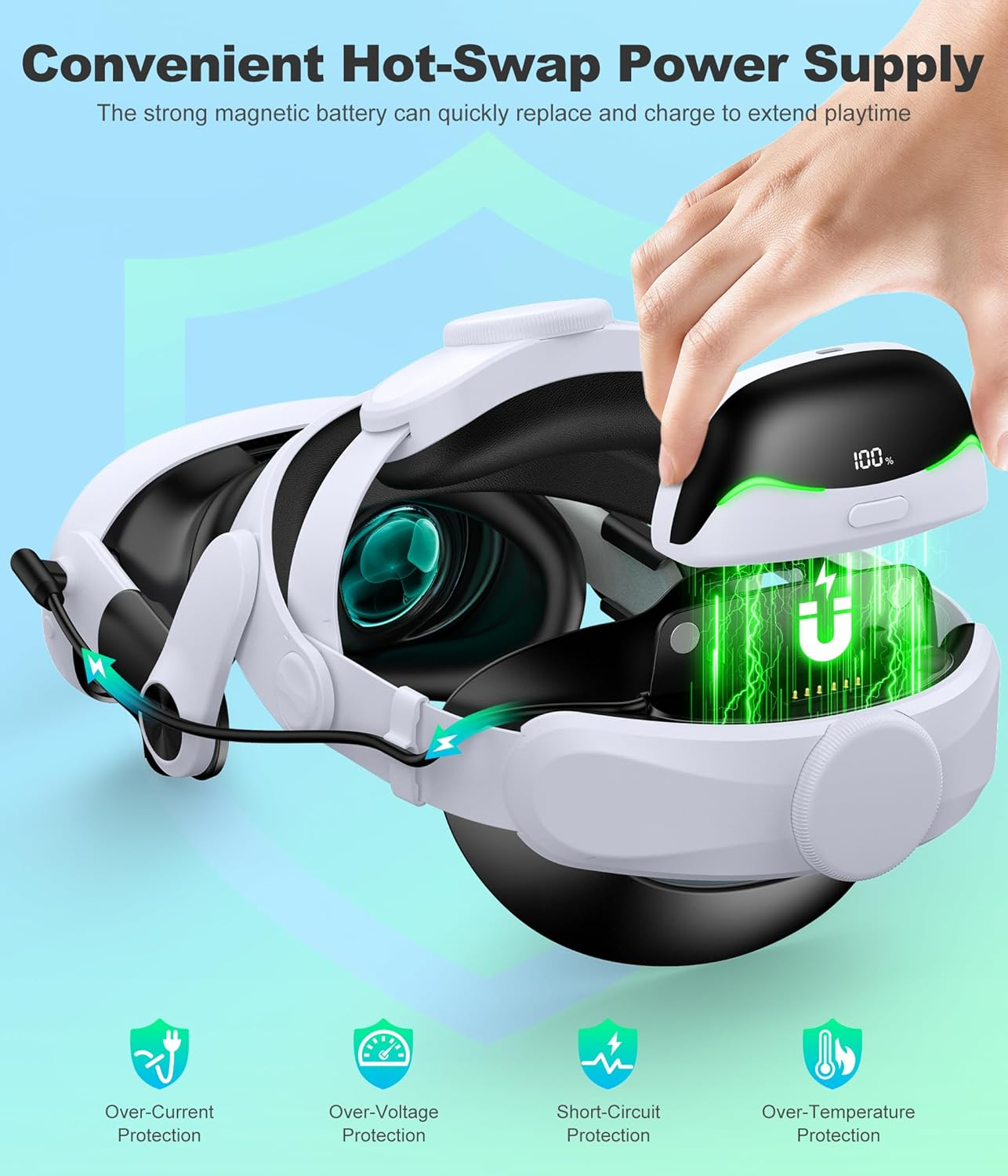 VR Headset Battery Head Strap for Meta Quest 2/3/3s - 6700mAh Extended Power, Adjustable Comfort Design, Digital Display (Head Strap Only)