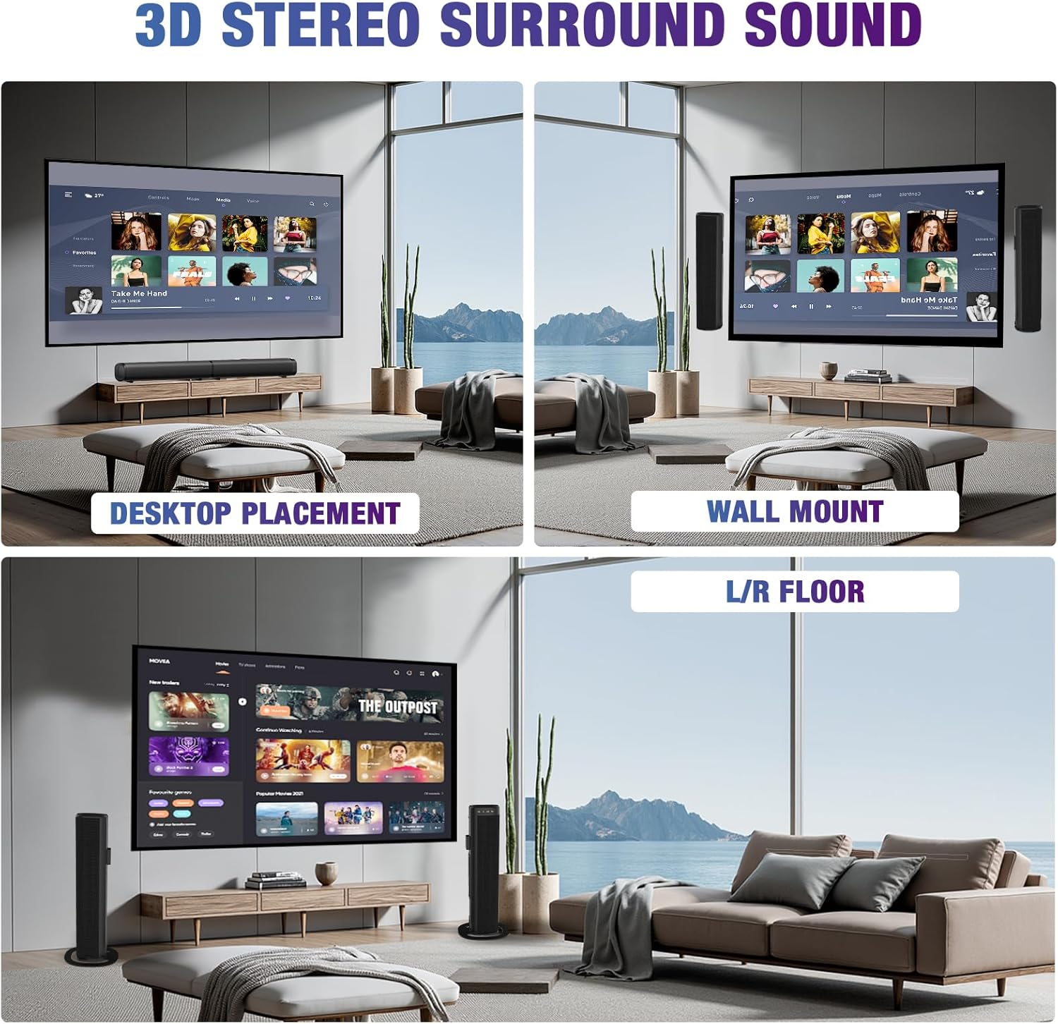 100W Soundbar for TV - 6-Speaker 3D Surround Sound with Remote Control & 3 EQ Modes