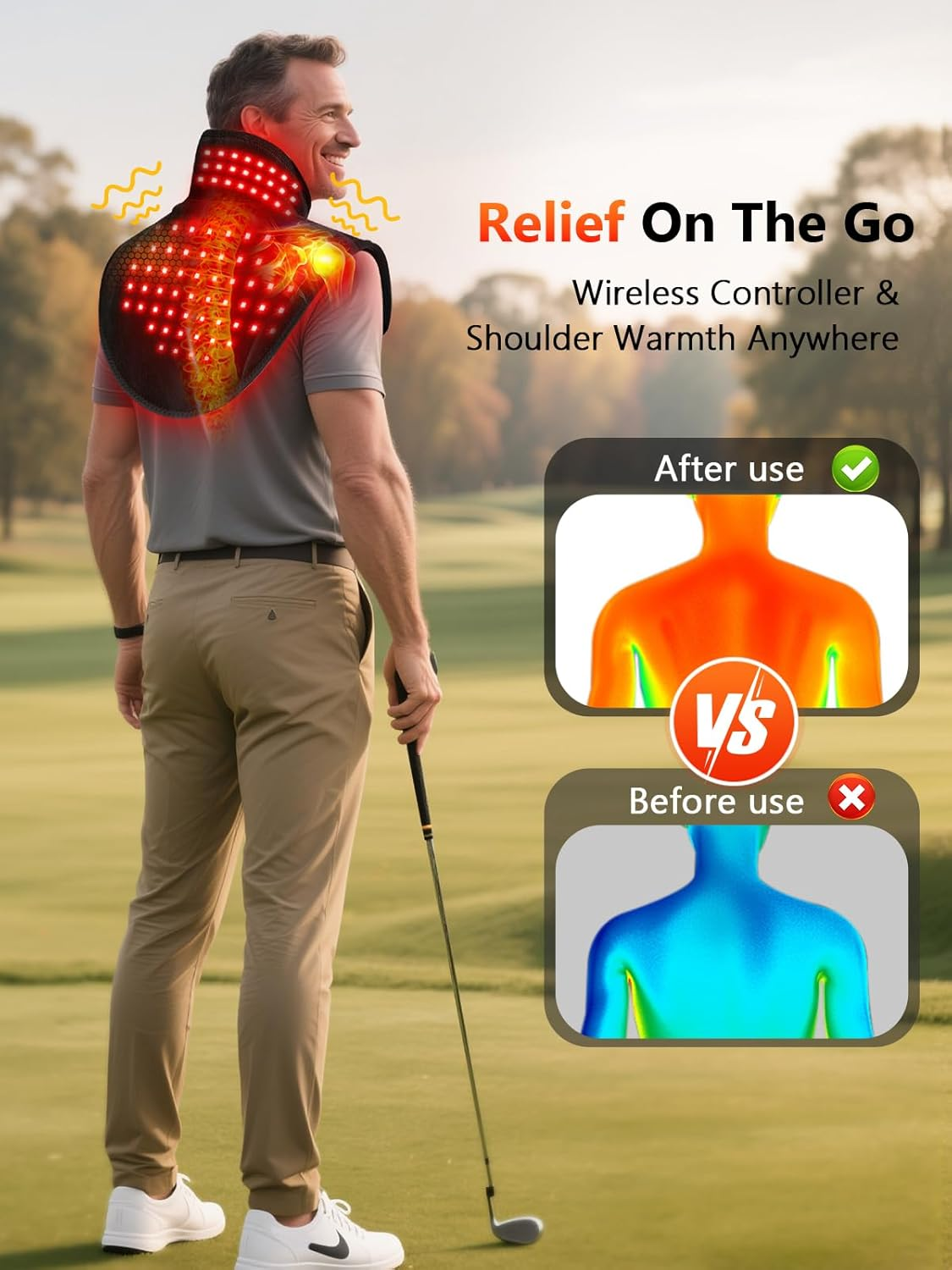 Red Light Therapy Shoulder Wrap - 118 LED Wireless Heating Pad with Massage & Timer